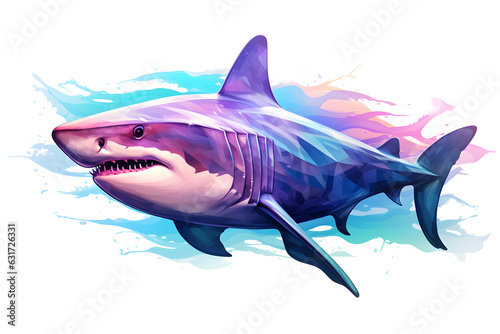 Colorful shark poster illustration isolated on white background