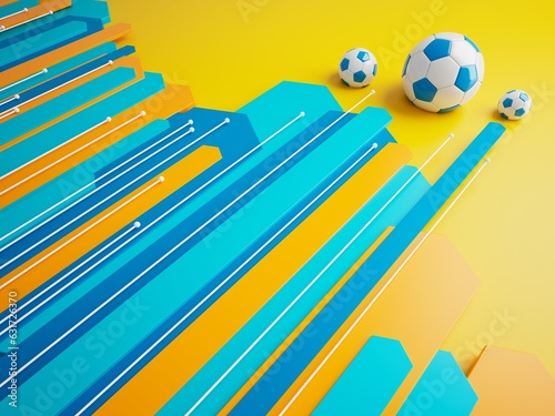 football ball 3d object. 3d illustration. graphic background element. sport abstract backdrop. soccer render design competition concept art. digital technology element beautiful lighting ground empty