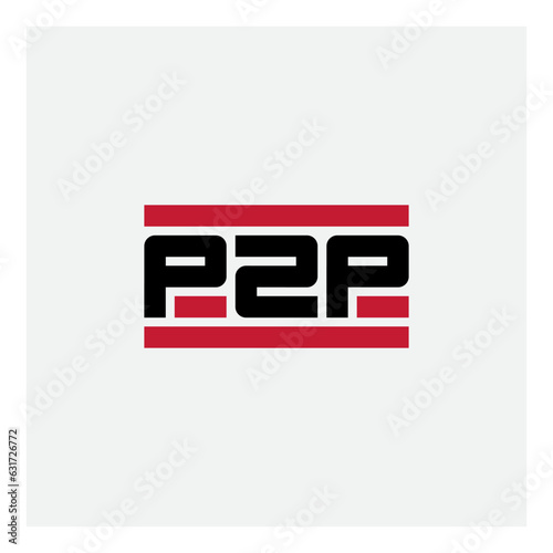 P2P - peer to peer acronym. Logotype or emblem for cryptocurrency virtual transaction.