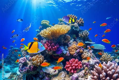 Tropical sea underwater fishes on coral reef  Aquarium oceanarium wildlife colorful marine panorama landscape nature snorkeling diving  aesthetic look