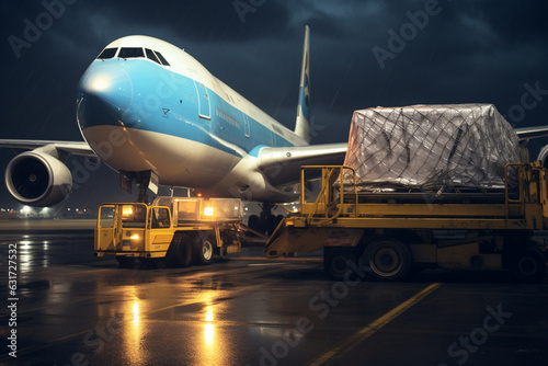 Truck loading cargo onto airplane