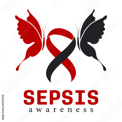 Sepsis awareness ribbon. Health care and prevention. Ribbon and butterflies for sepsis awareness symbol, sign, design