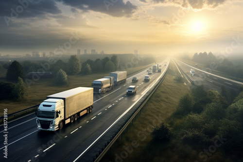 Wallpaper Mural Trucks, lorries and traffic on newly laid highway, motorway