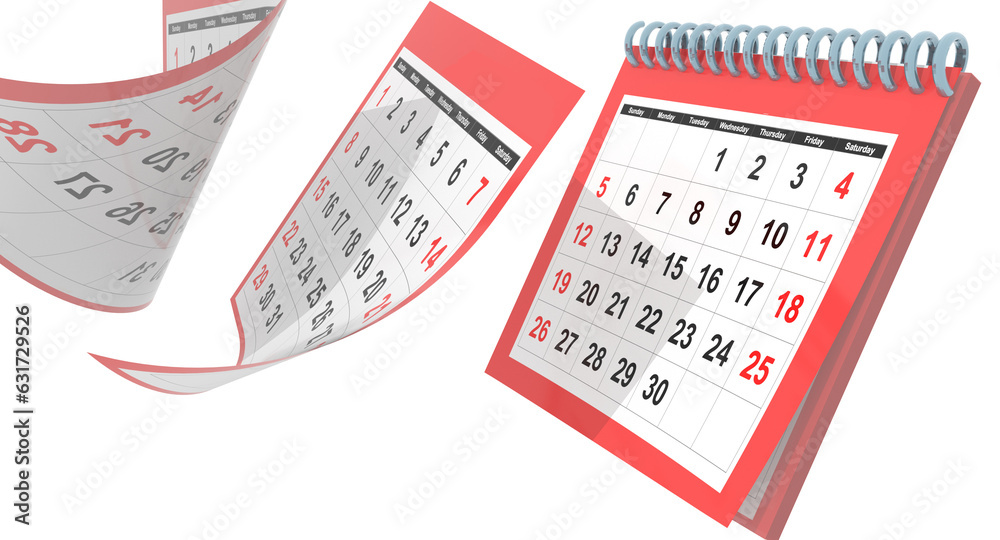 calendar april 2020 flying pages isolated red - 3d rendering - obrazy, fototapety, plakaty 