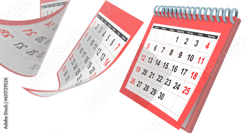 calendar april 2020 flying pages isolated red - 3d rendering