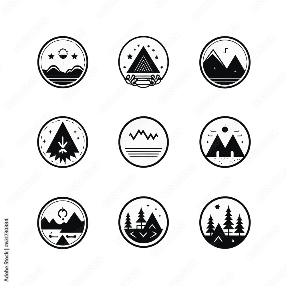 Vector logo of flat adventure badges, minimalistic, black and white