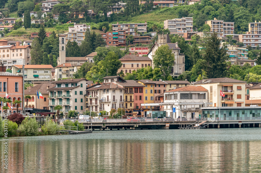 The border between Italy and Switzerland at the customs of Lavena Ponte Tresa and Lake Lugano
