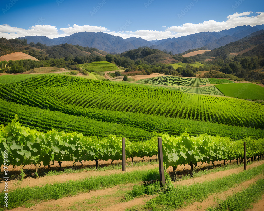 Vineyards. Huge fields of grapes. Landscape of vineyards. generative AI