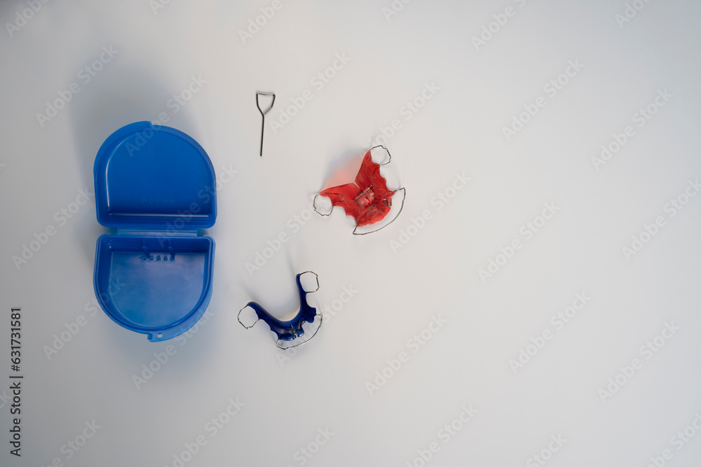 Children's dental orthodontic plate , orthodontic apparatus on a white