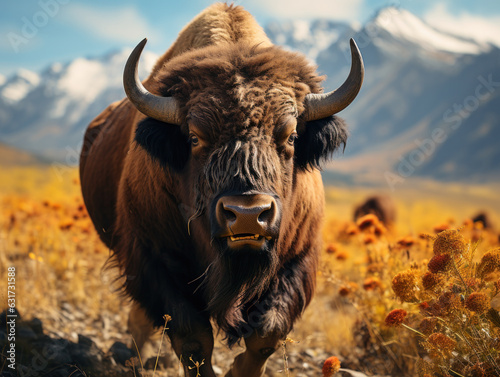 Bison in its Natural Habitat, Wildlife Photography, Generative AI