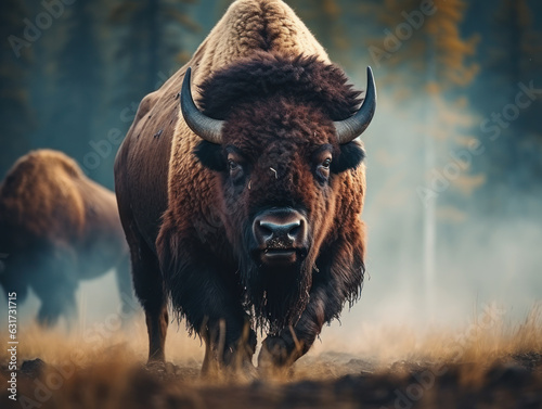 Bison in its Natural Habitat, Wildlife Photography, Generative AI © Vig