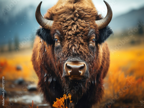 Bison in its Natural Habitat, Wildlife Photography, Generative AI