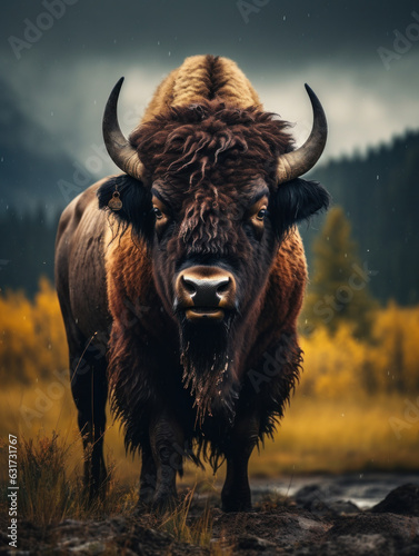 Bison in its Natural Habitat, Wildlife Photography, Generative AI