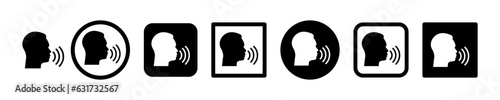 Set of man speak vector icons. Man tell black vector silhouette. Voice wave from human. Human talk.