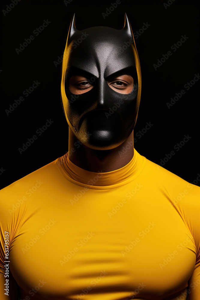 A black mask on yellow background generative ai A black mask on yellow background generative ai