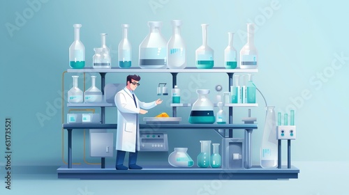 Scientist working at the laboratory  Investigator checking test tubes  Doctor in laboratory checking test tubes  Generative AI illustration