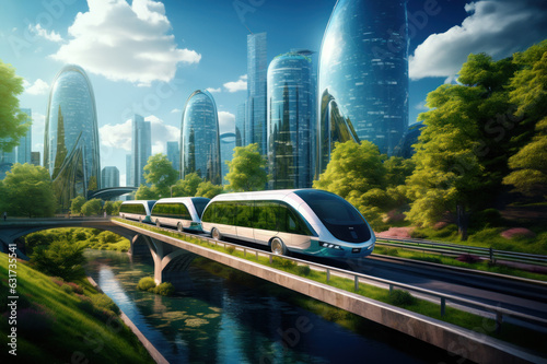 The Future of Mobility: Innovative Transportation Systems and Advanced Technologies for Efficient Urban Planning. sustainable transportation solutions. green energy concept created with Generative AI  © Laughing Cat