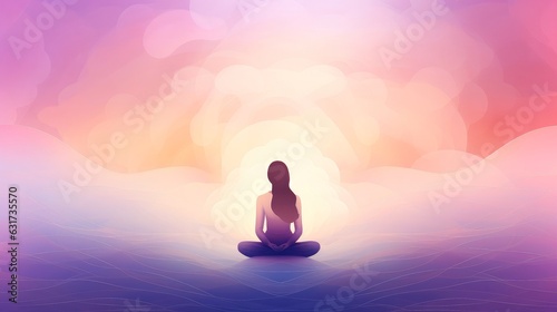 Illustration of human meditate, yoga. Psychic human considers mind and heart. Spirituality, esotericism, with bokeh defocused lights. universe, Psychic waves concept, Generative AI illustration