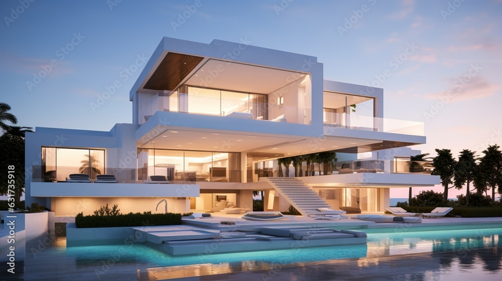 Fototapeta premium big villa in the evening