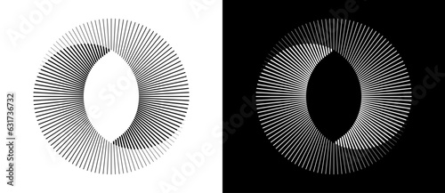Lines in circle abstract background. Dynamic transition illusion. Black shape on a white background and the same white shape on the black side.