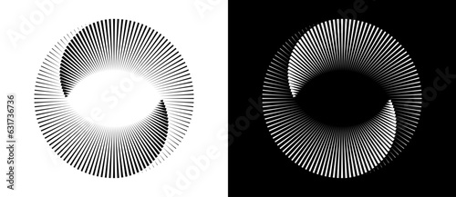 Lines in circle abstract background. Dynamic transition illusion. Black shape on a white background and the same white shape on the black side. photo