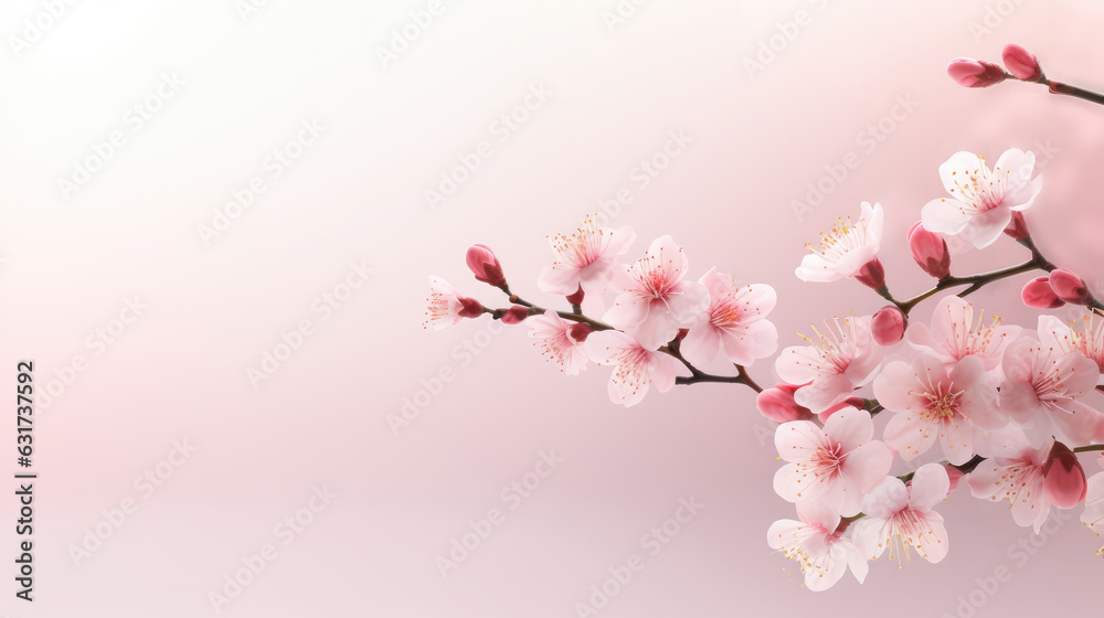 cherry blossom on white background with copy space for your text
