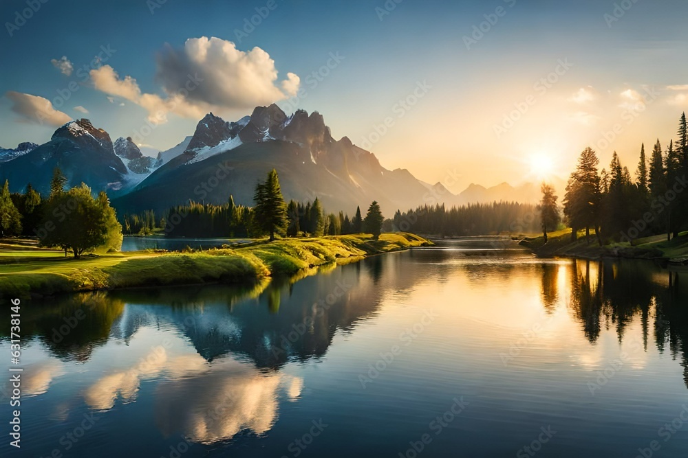 Fototapeta premium lake in the mountains generated Ai