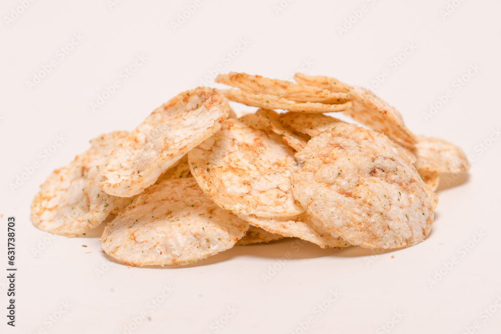 Rice chips isolated on white background. Rice chips isolated on white background.