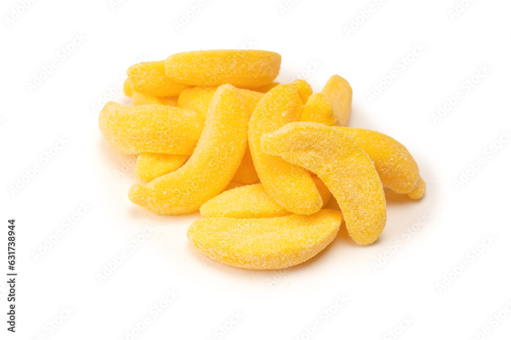 Juicy colorful jelly banana sweets isolated on white. Juicy colorful jelly banana sweets isolated on white.