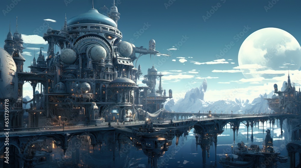 Fototapeta premium Steam train in the mountains. AI generated art illustration.