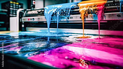 CMYK colors, printing house. Generative AI technology. © Grycaj