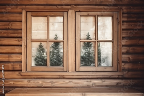 Unrecognizable comfort wooden house interiors with windows  close-up  Rustic minimalism creative design