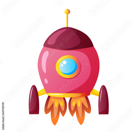 Rocket launch and fire flame, spaceship startup isolated. Cartoon spaceship Vector Illustration