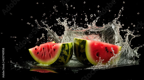 watermelon fresh water splashing on the isolated background