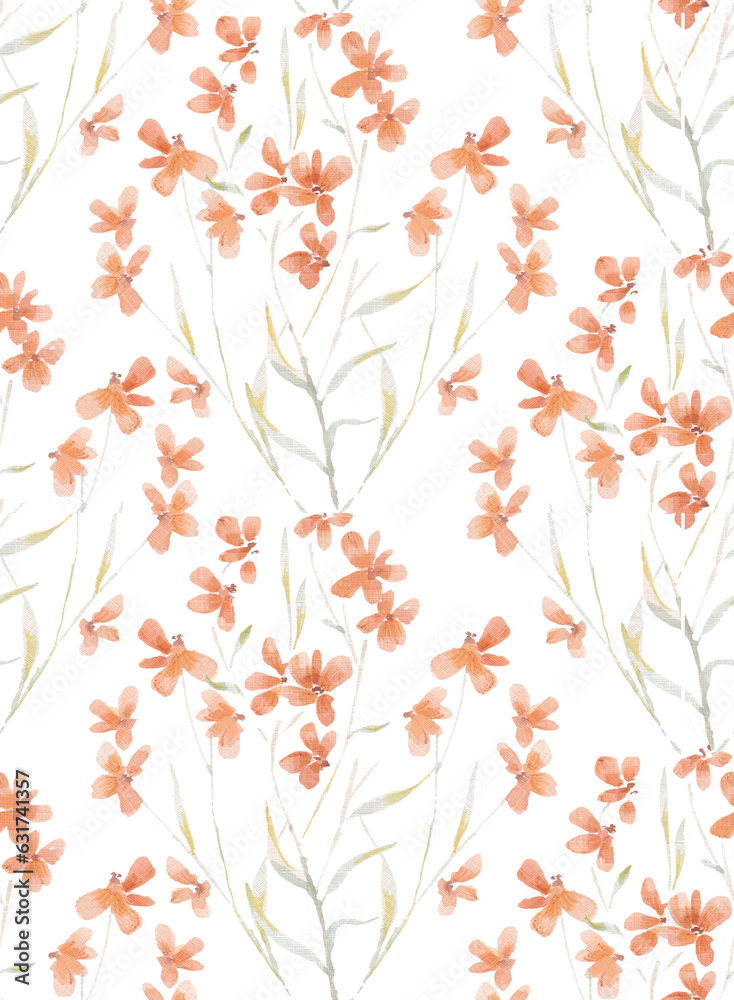 Fototapeta premium Orange Watercolor Wild Flower Seamless Pattern