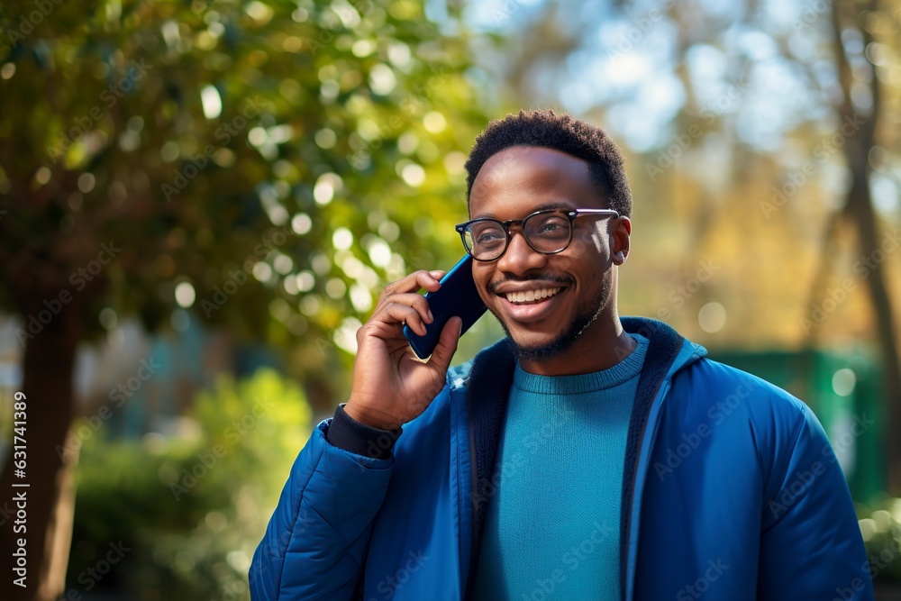 young african man dressed casually in a blue sweater and glasses young african man dressed casually in a blue sweater and glasses