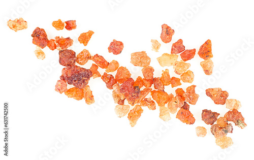 Frankincense resin isolated on a white background, top view. Pile of natural frankincense Olibanum, incense. photo