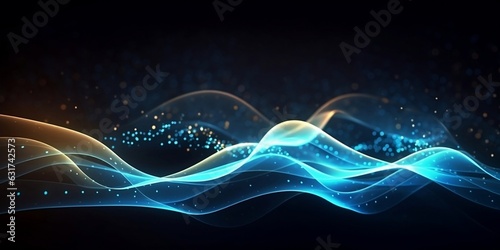 Modern digital abstract 3D background. Can be used in the description of network abilities, technological processes, digital storages, science, education, etc. Copy space. Generative AI technology. photo
