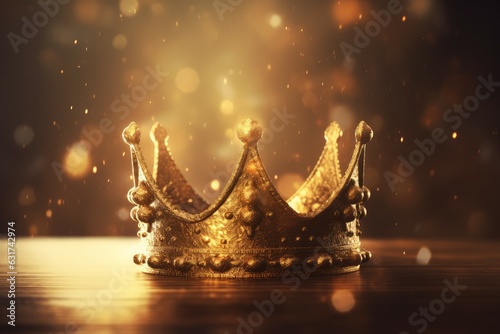 Golden crown sparkles closeup. Generate Ai