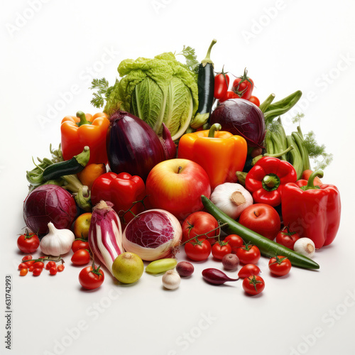 Healthy eating background. Food photography different fruits and vegetables isolated white background. Copy space.