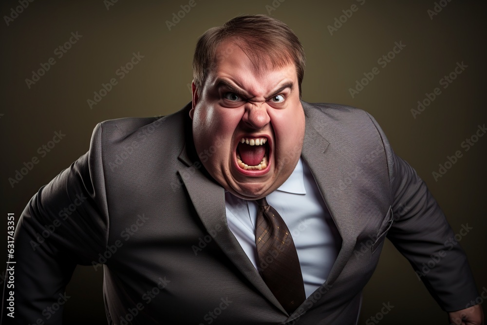 Obraz premium angry screaming obese businessman looking at camera
