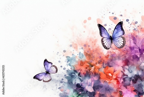 Beatiful Butterfly with flowers,watercolor drawing. generative ai