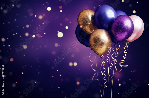 background with space  flat golden circle and balloons birthday background  happy birthday celebration background with realistic balloons