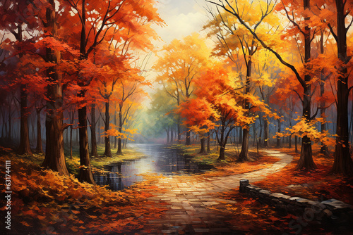 vibrant colors of autumn leaves on trees  creating a picturesque and serene scene Generative AI