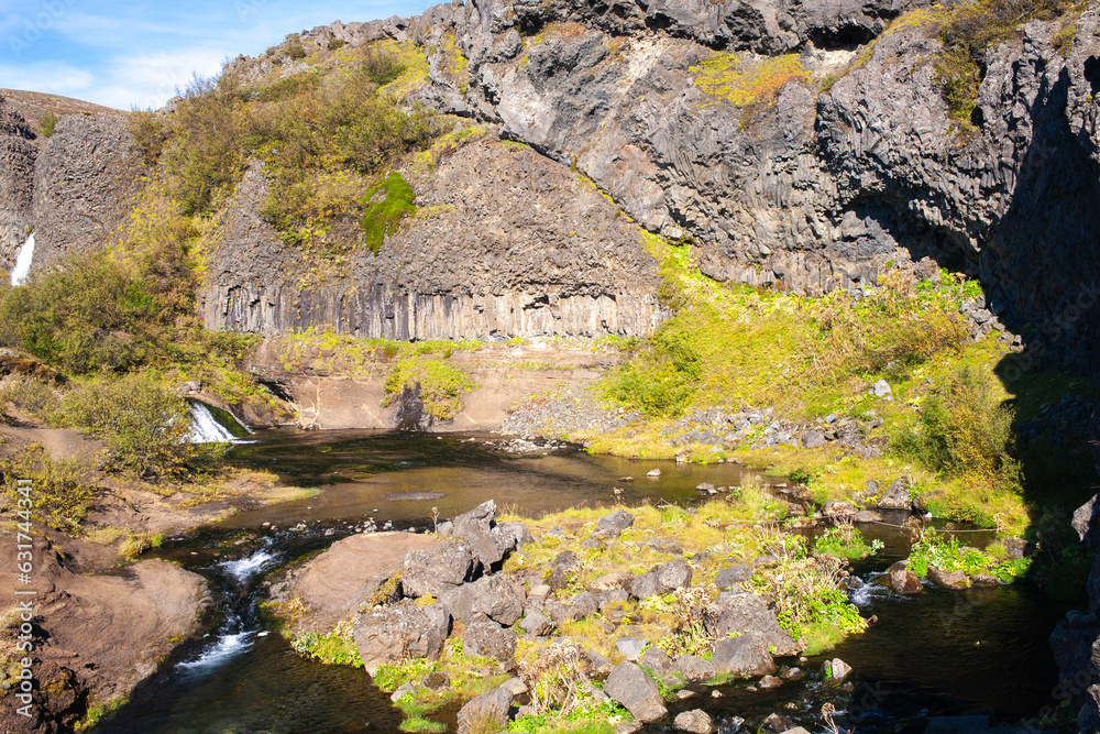 Gjáin tranquil, scenic valley with many small waterfalls, ponds and lava rocks, plus volcano views.