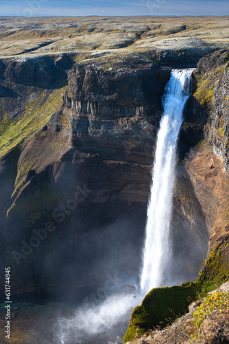 Haifoss  dramatic Icelandic waterfall in a remote location near a volcano with many photo opportunities.