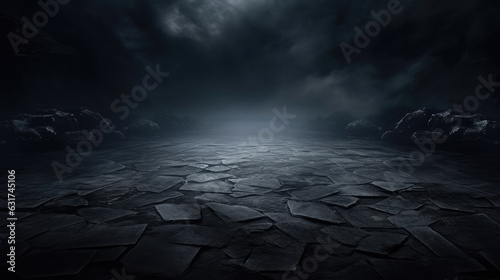 Enigmatic fog enshrouds the obsidian ground in darkness