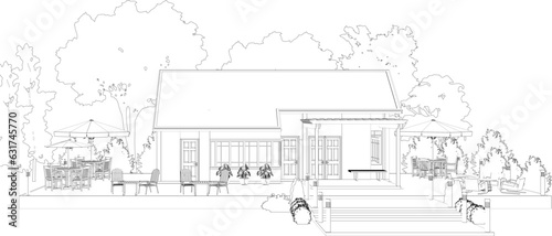 3D illustration of restaurant and coffee shop