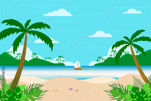 tropical flat summer background beach landscape
