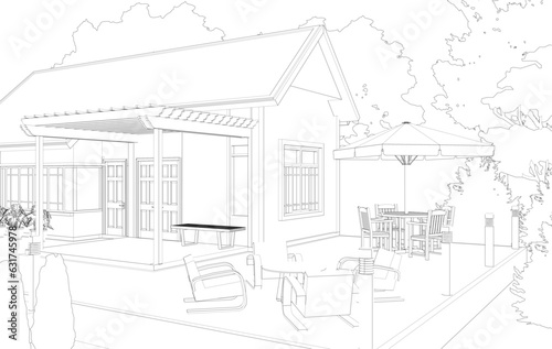 3D illustration of restaurant and coffee shop